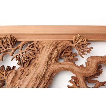 一峯作 鶴松木彫欄間　R0454 