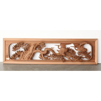 一峯作 鶴松木彫欄間　R0454