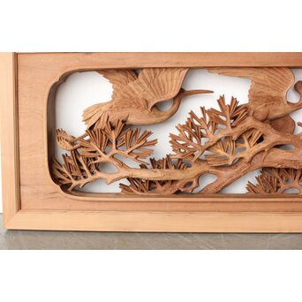 一峯作 鶴松木彫欄間　R0454 