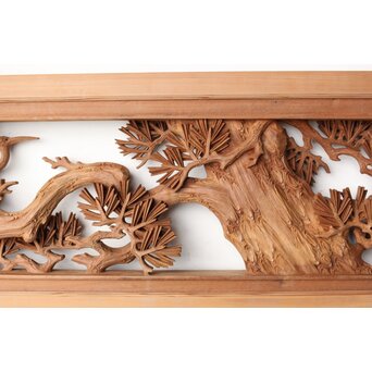 一峯作 鶴松木彫欄間　R0454 