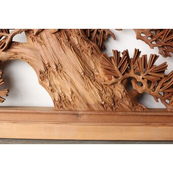 一峯作 鶴松木彫欄間　R0454 