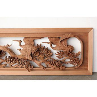 一峯作 鶴松木彫欄間　R0454 