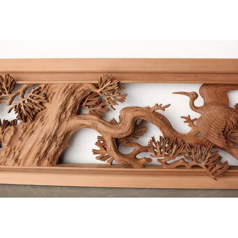 一峯作 鶴松木彫欄間　R0454 