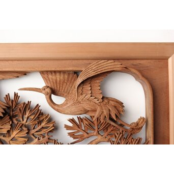 一峯作 鶴松木彫欄間　R0454 