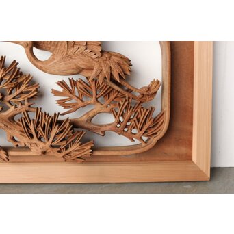 一峯作 鶴松木彫欄間　R0454 