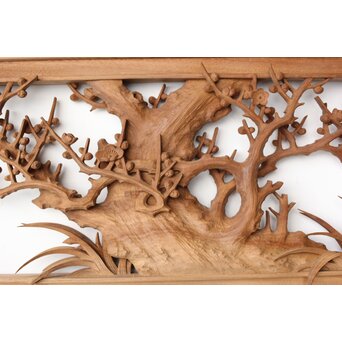 井波彫刻 今井幸二郎銘 四君子木彫欄間 2枚1組　R0455 