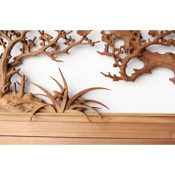 井波彫刻 今井幸二郎銘 四君子木彫欄間 2枚1組　R0455 