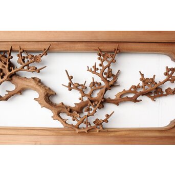 井波彫刻 今井幸二郎銘 四君子木彫欄間 2枚1組　R0455 