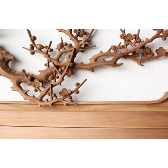 井波彫刻 今井幸二郎銘 四君子木彫欄間 2枚1組　R0455 