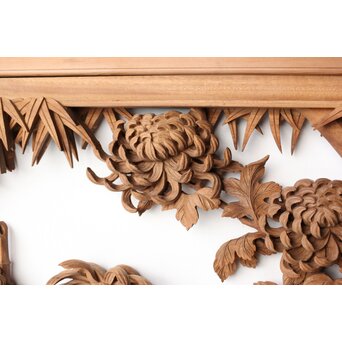 井波彫刻 今井幸二郎銘 四君子木彫欄間 2枚1組　R0455 