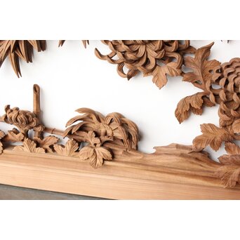 井波彫刻 今井幸二郎銘 四君子木彫欄間 2枚1組　R0455 