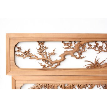 井波彫刻 今井幸二郎銘 四君子木彫欄間 2枚1組　R0455 