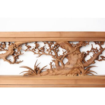 井波彫刻 今井幸二郎銘 四君子木彫欄間 2枚1組　R0455 