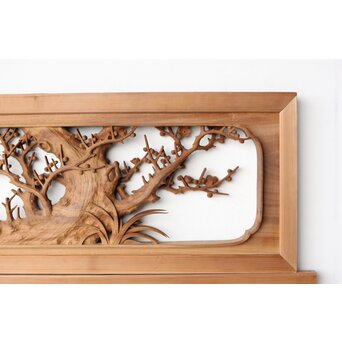 井波彫刻 今井幸二郎銘 四君子木彫欄間 2枚1組　R0455 