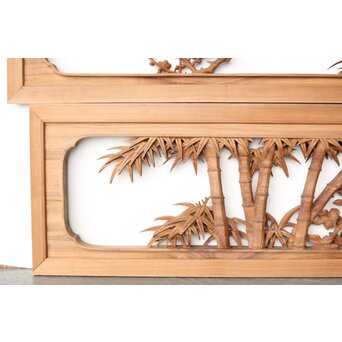 井波彫刻 今井幸二郎銘 四君子木彫欄間 2枚1組　R0455 