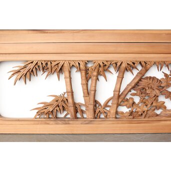 井波彫刻 今井幸二郎銘 四君子木彫欄間 2枚1組　R0455 