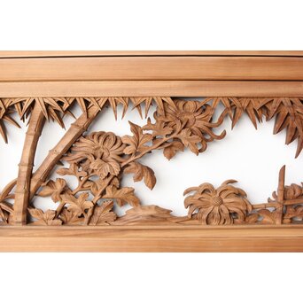 井波彫刻 今井幸二郎銘 四君子木彫欄間 2枚1組　R0455 