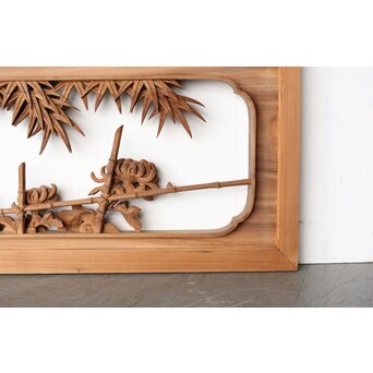 井波彫刻 今井幸二郎銘 四君子木彫欄間 2枚1組　R0455 