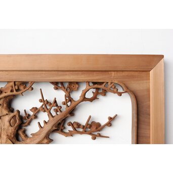 井波彫刻 今井幸二郎銘 四君子木彫欄間 2枚1組　R0455 