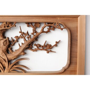 井波彫刻 今井幸二郎銘 四君子木彫欄間 2枚1組　R0455 