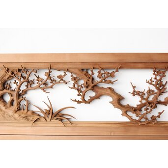 井波彫刻 今井幸二郎銘 四君子木彫欄間 2枚1組　R0455 