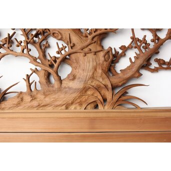 井波彫刻 今井幸二郎銘 四君子木彫欄間 2枚1組　R0455 