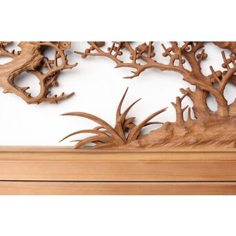 井波彫刻 今井幸二郎銘 四君子木彫欄間 2枚1組　R0455 