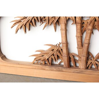 井波彫刻 今井幸二郎銘 四君子木彫欄間 2枚1組　R0455 