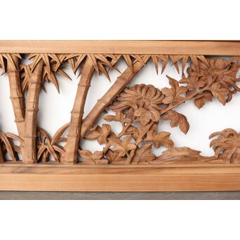 井波彫刻 今井幸二郎銘 四君子木彫欄間 2枚1組　R0455 