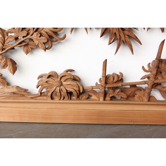 井波彫刻 今井幸二郎銘 四君子木彫欄間 2枚1組　R0455 