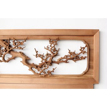 井波彫刻 今井幸二郎銘 四君子木彫欄間 2枚1組　R0455 