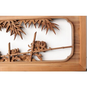 井波彫刻 今井幸二郎銘 四君子木彫欄間 2枚1組　R0455 