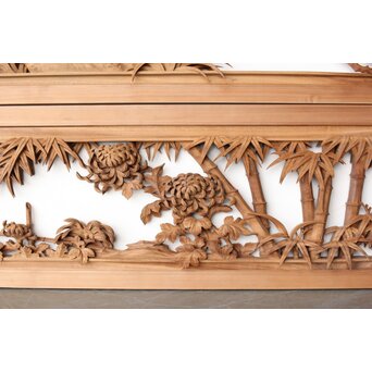 井波彫刻 今井幸二郎銘 四君子木彫欄間 2枚1組　R0455 