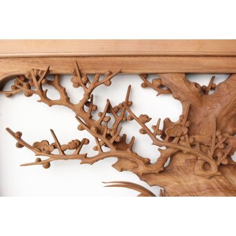 井波彫刻 今井幸二郎銘 四君子木彫欄間 2枚1組　R0455 