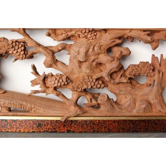 芳雲銘 会津塗枠 欅木彫欄間　R0456 