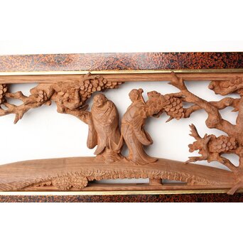 芳雲銘 会津塗枠 欅木彫欄間　R0456 