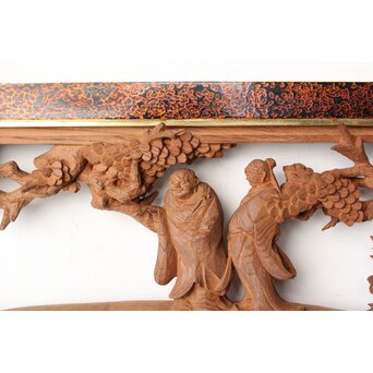 芳雲銘 会津塗枠 欅木彫欄間　R0456 