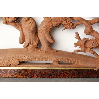 芳雲銘 会津塗枠 欅木彫欄間　R0456 