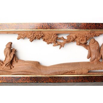 芳雲銘 会津塗枠 欅木彫欄間　R0456 