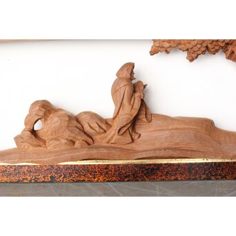 芳雲銘 会津塗枠 欅木彫欄間　R0456 