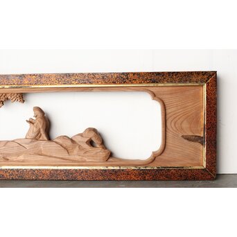 芳雲銘 会津塗枠 欅木彫欄間　R0456 