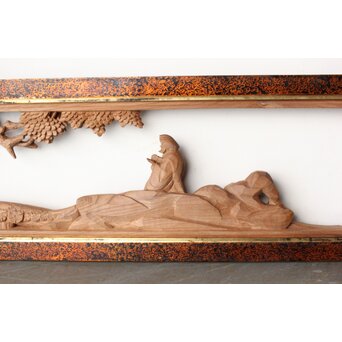 芳雲銘 会津塗枠 欅木彫欄間　R0456 