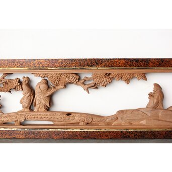 芳雲銘 会津塗枠 欅木彫欄間　R0456 