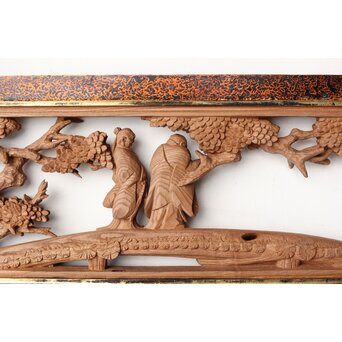 芳雲銘 会津塗枠 欅木彫欄間　R0456 