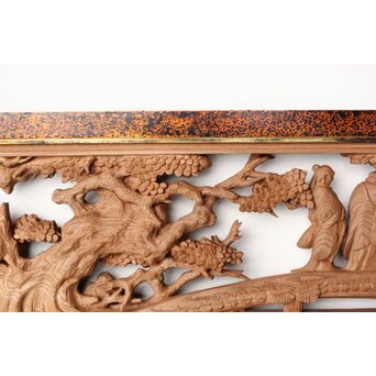 芳雲銘 会津塗枠 欅木彫欄間　R0456 