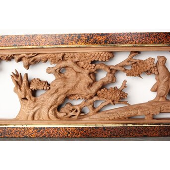 芳雲銘 会津塗枠 欅木彫欄間　R0456 