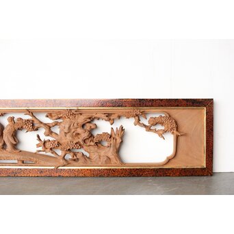 芳雲銘 会津塗枠 欅木彫欄間　R0456 