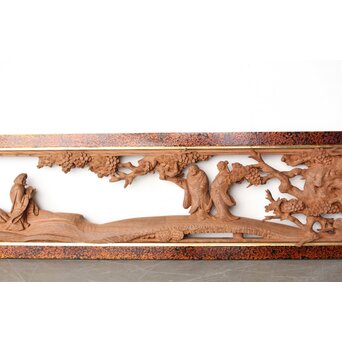 芳雲銘 会津塗枠 欅木彫欄間　R0456 