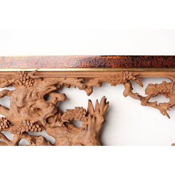 芳雲銘 会津塗枠 欅木彫欄間　R0456 