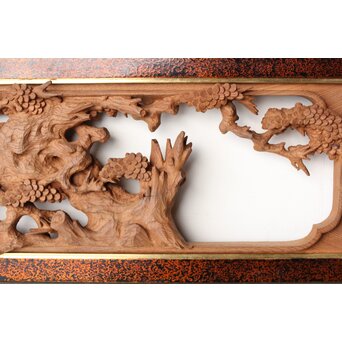 芳雲銘 会津塗枠 欅木彫欄間　R0456 